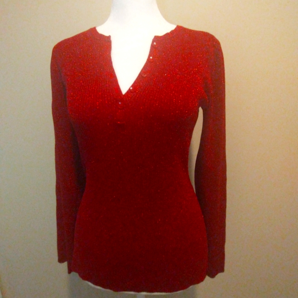 INC International Concepts Red Sparkle Holiday Sweater - Picture 1 of 7